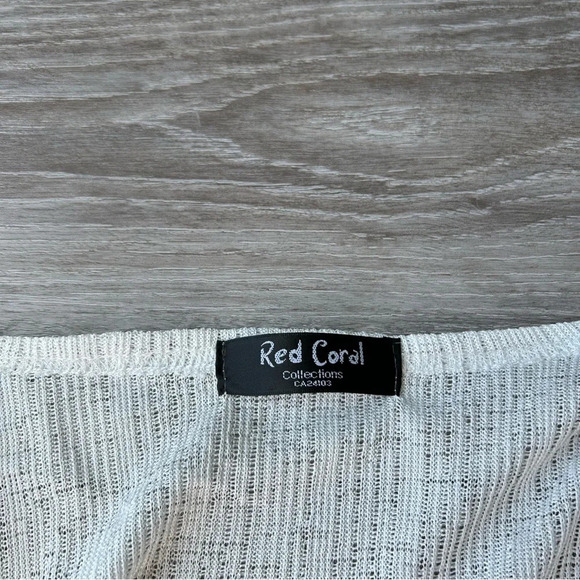 Red Coral White Lightweight  Knit Cardigan - Picture 10 of 16